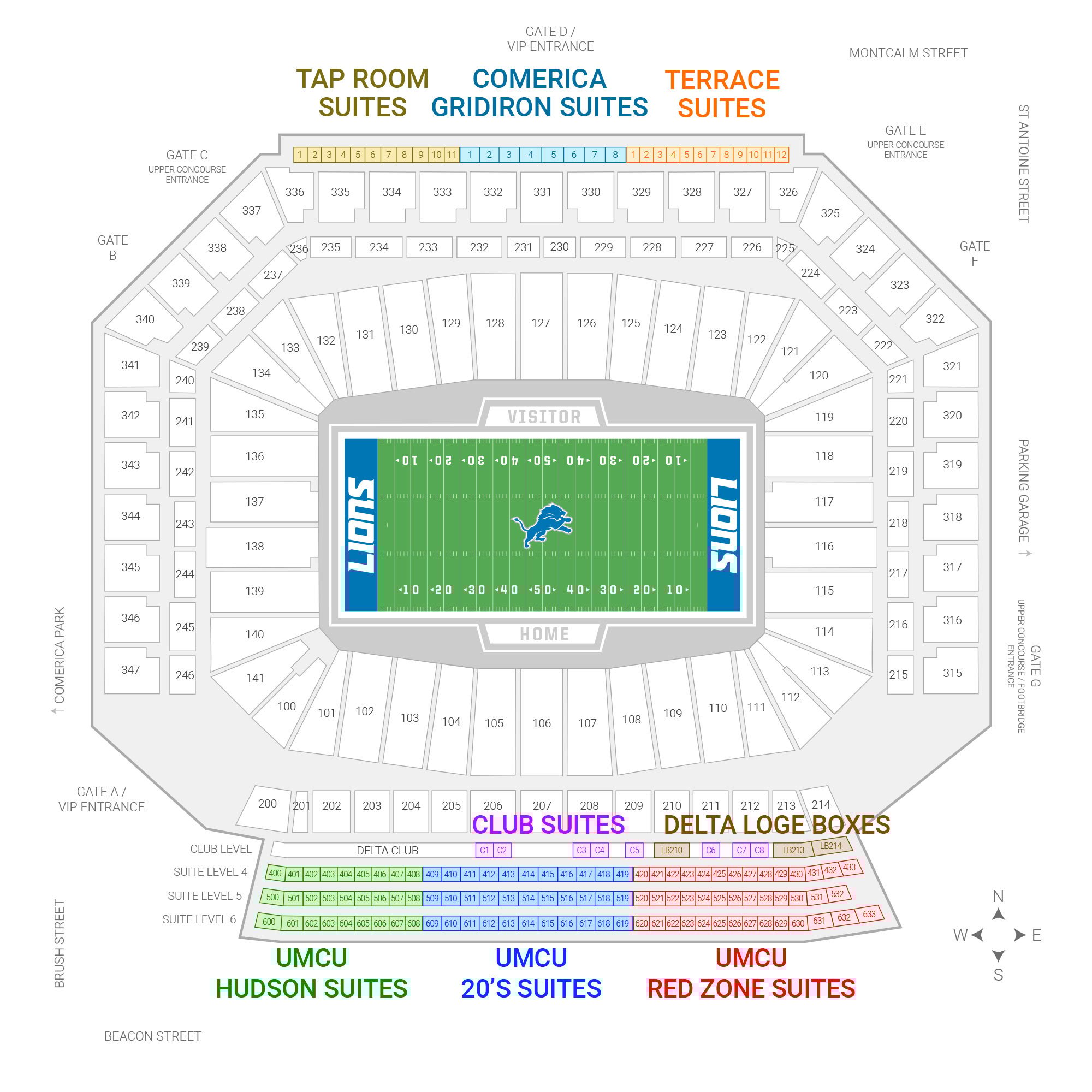 Detroit Lions suite map