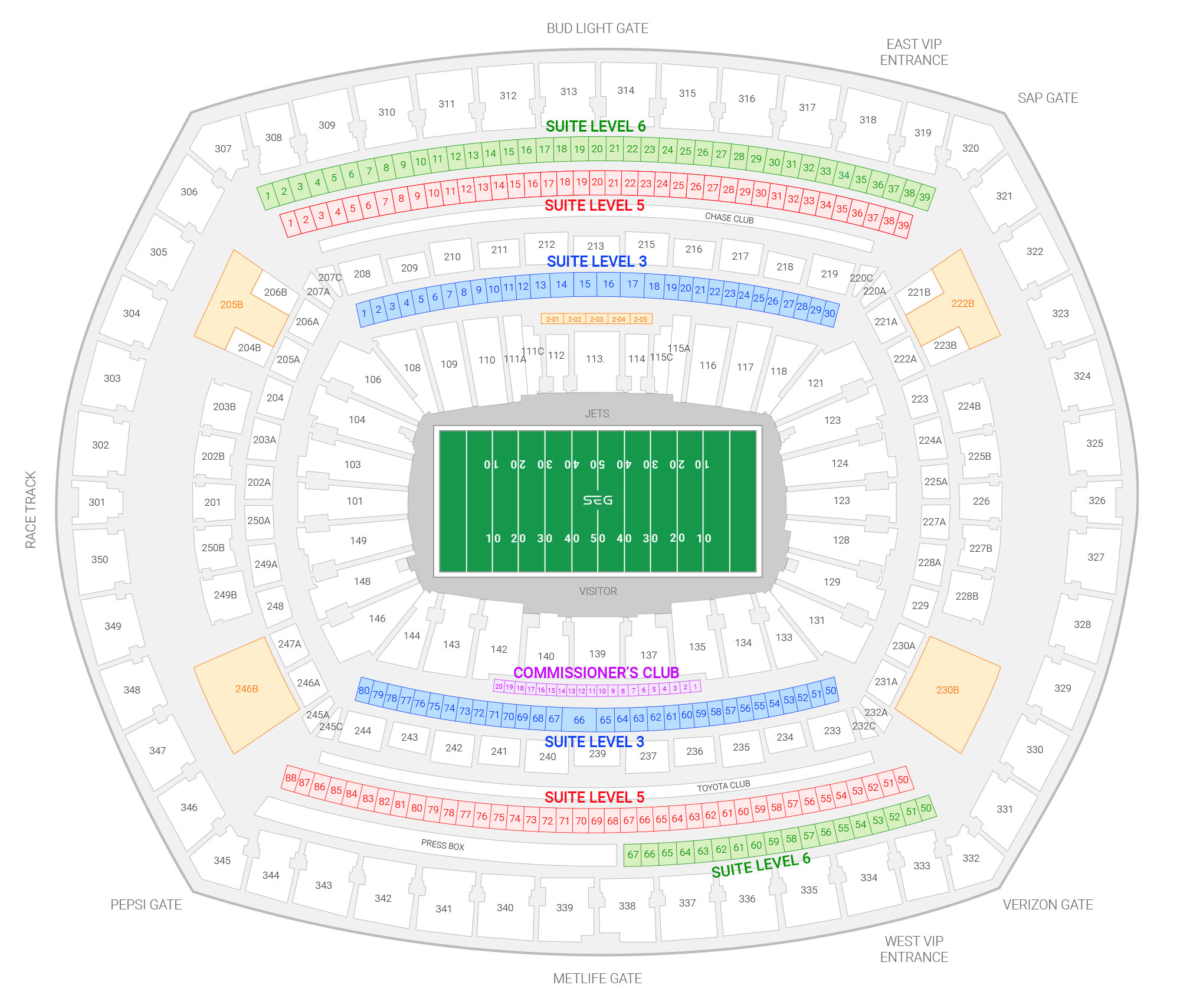 MetLife Stadium / New York Jets Suite Map and Seating Chart