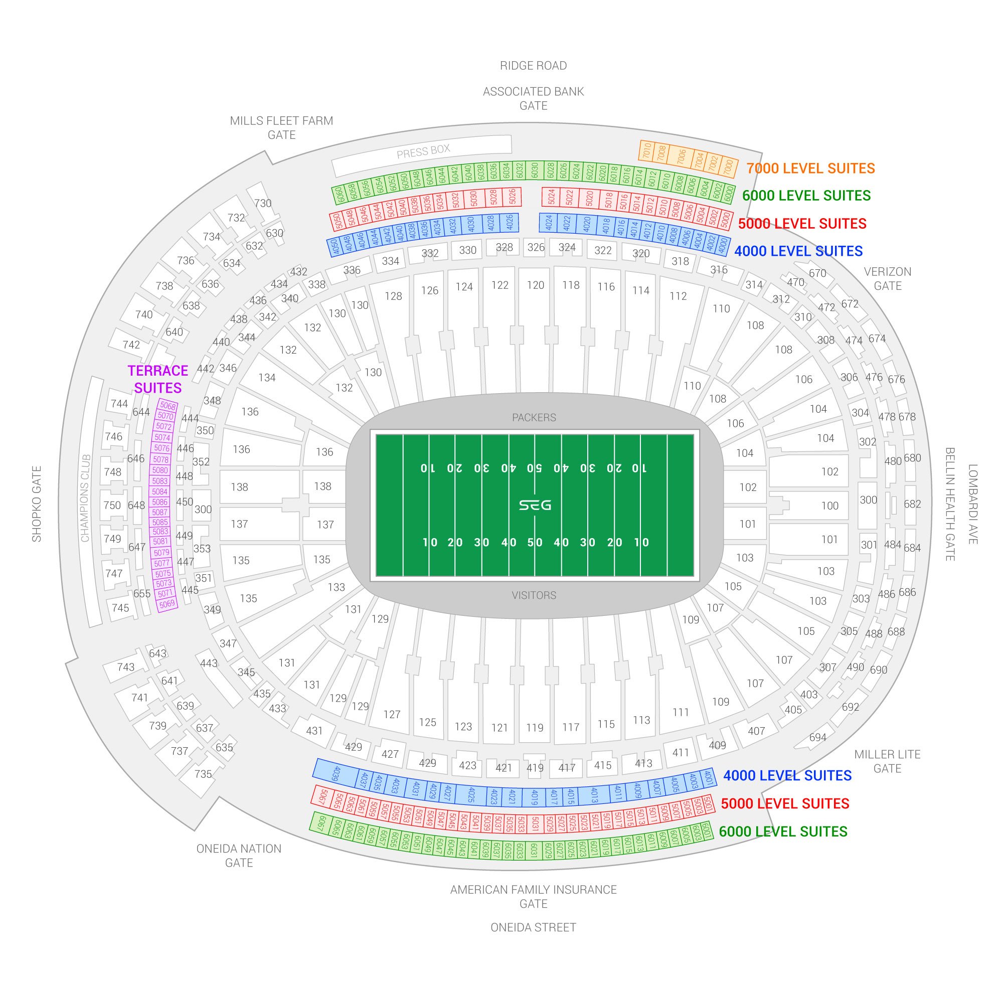 Lambeau Field / Green Bay Packers Suite Map and Seating Chart