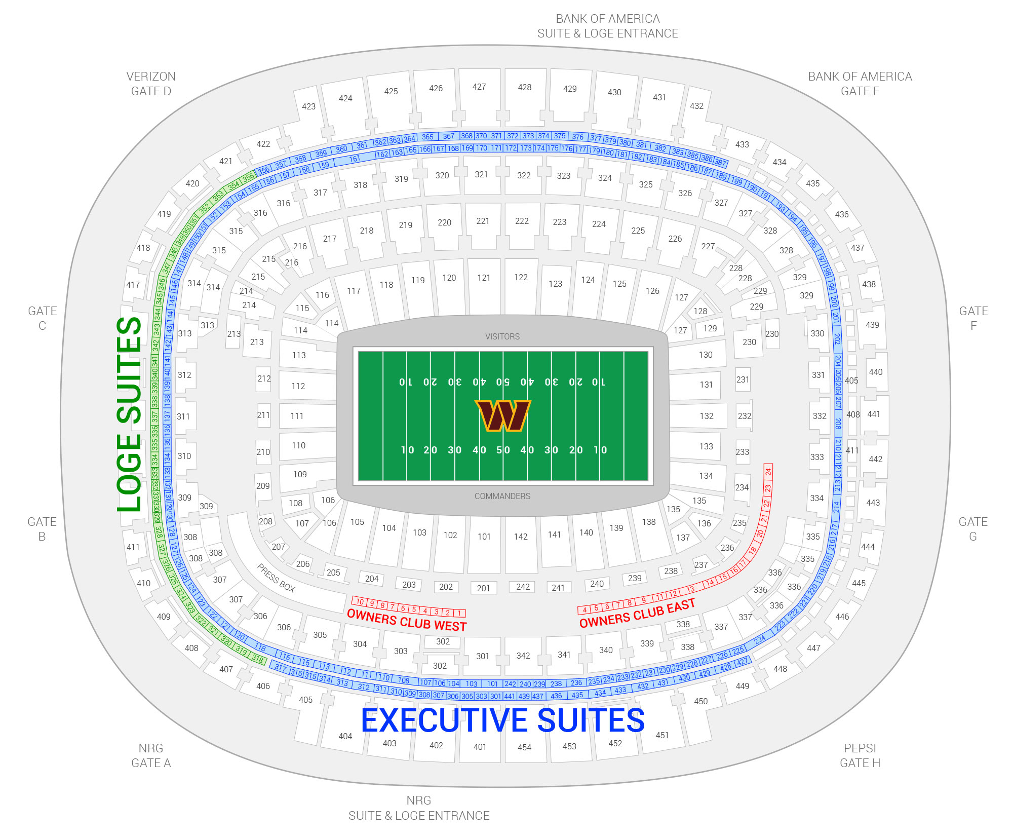 FedEx Field / Washington Football Team Suite Map and Seating Chart