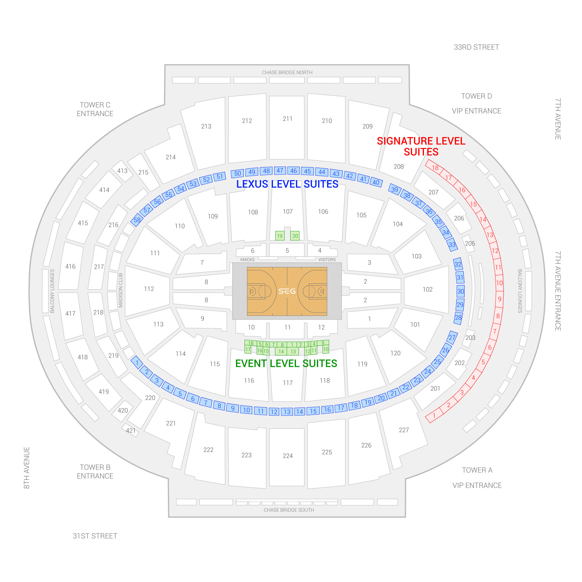 Madison Square Garden / New York Knicks Suite Map and Seating Chart