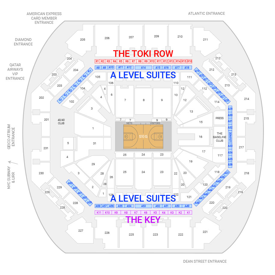 Barclays Center Brooklyn Nets & concerts seat numbers detailed seating chart  - New York 