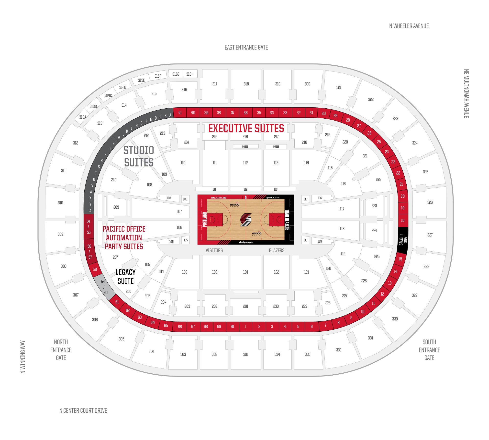 Moda Center / Portland Trail Blazers Suite Map and Seating Chart