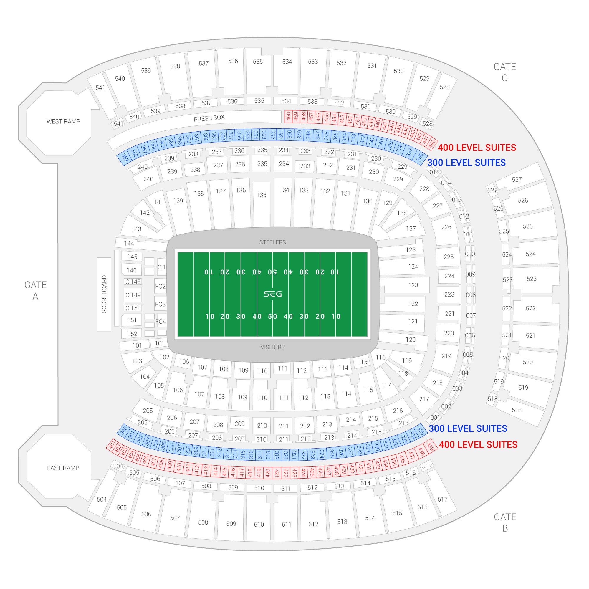 Acrisure Stadium (Formerly Heinz Field) / Pittsburgh Steelers Suite Map and Seating Chart