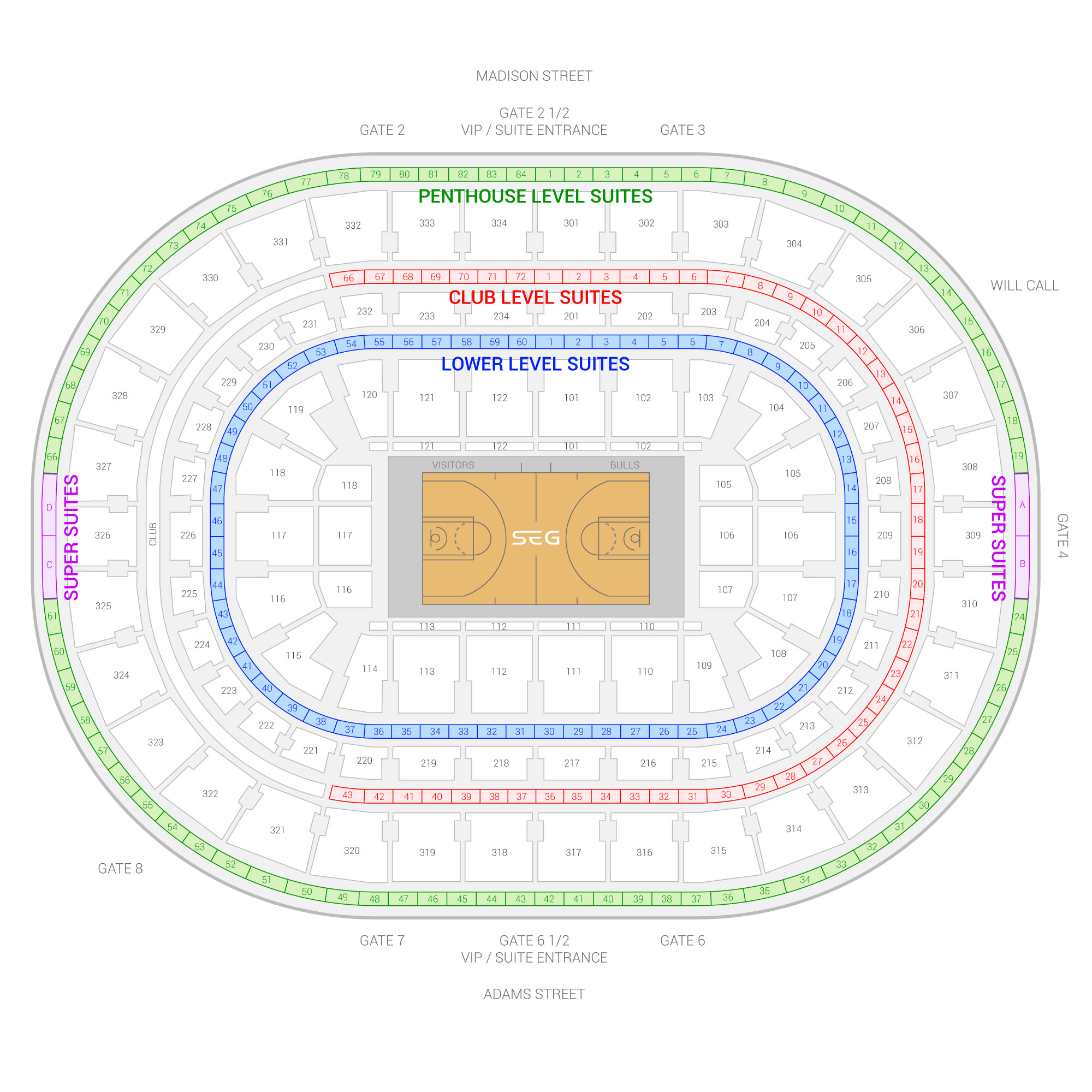 United Center / Chicago Bulls Suite Map and Seating Chart