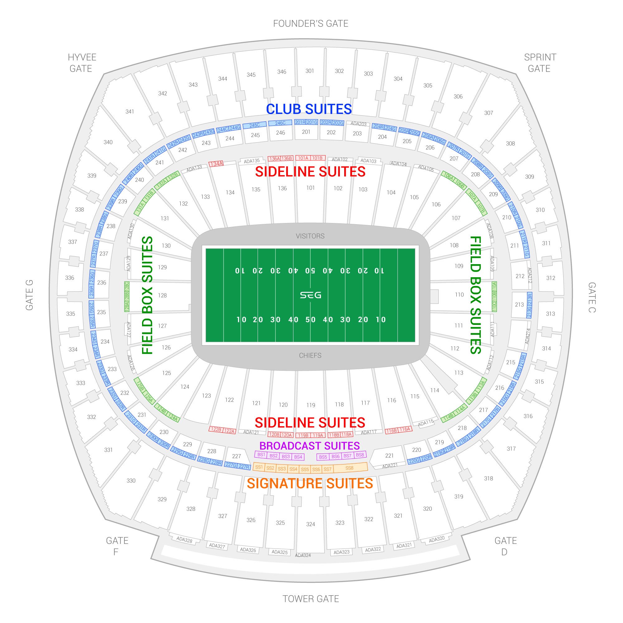 Arrowhead Stadium / Kansas City Chiefs Suite Map and Seating Chart