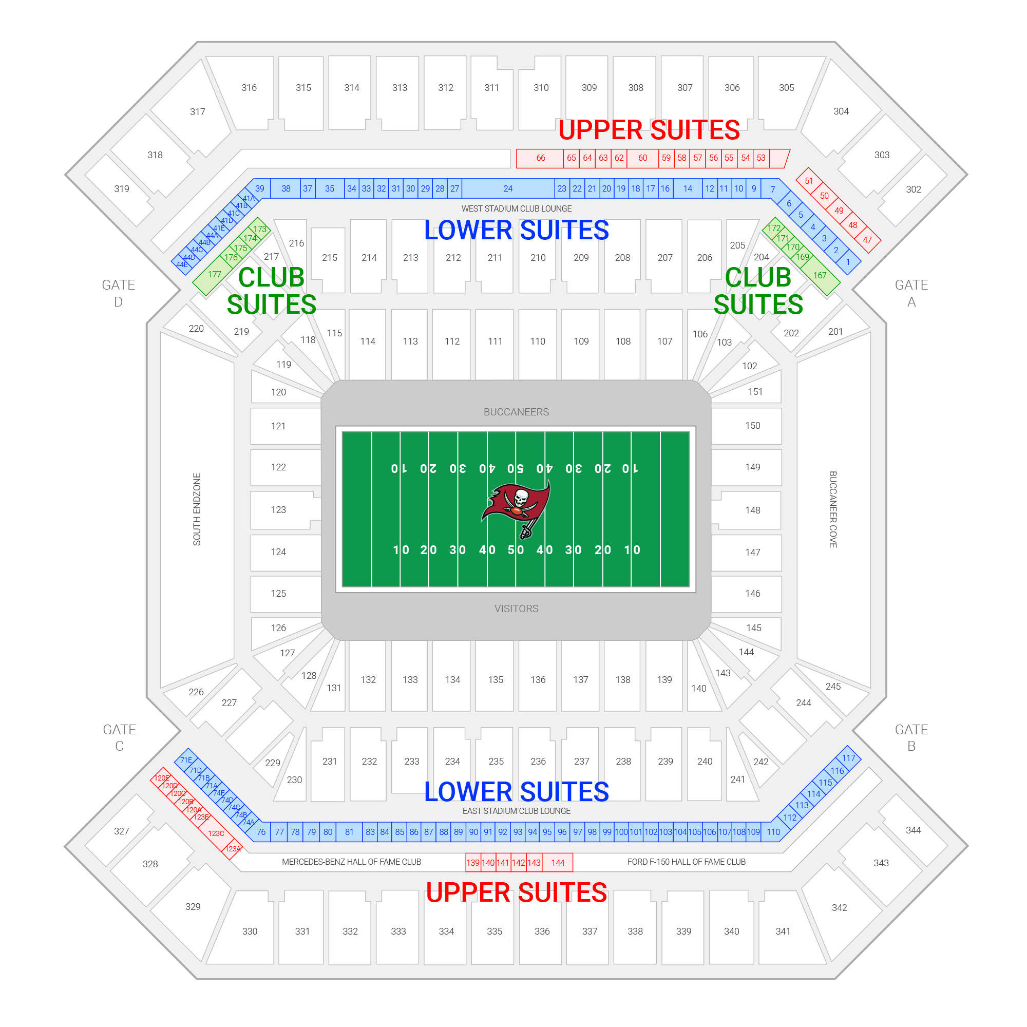 Raymond James Stadium / Tampa Bay Buccaneers Suite Map and Seating Chart