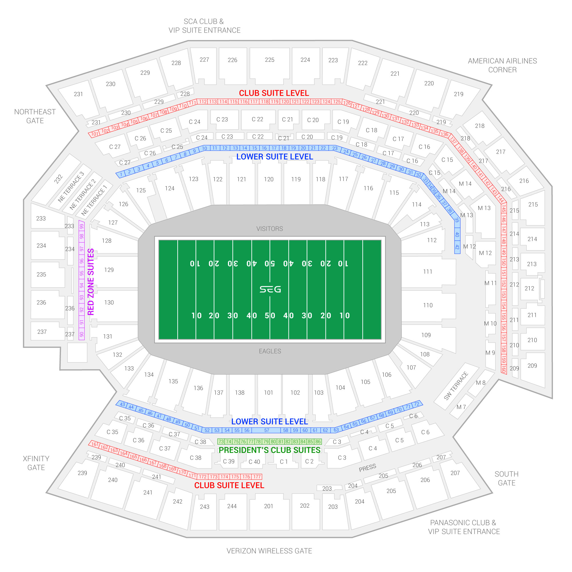 Lincoln Financial Field / Army Black Knights vs Navy Midshipmen Suite Map and Seating Chart