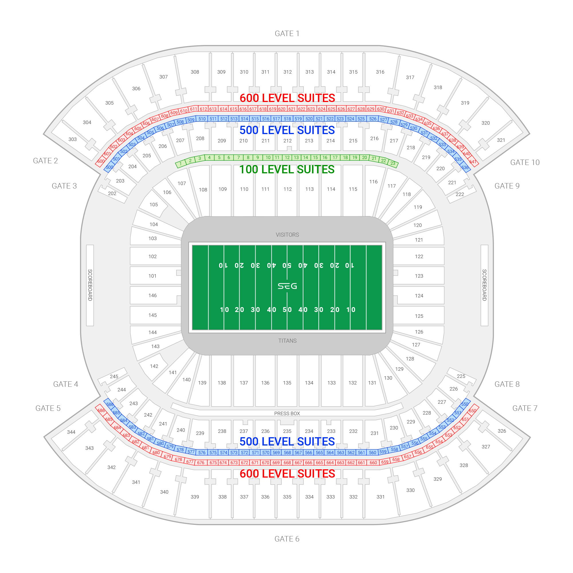 Nissan Stadium / Tennessee Titans Suite Map and Seating Chart
