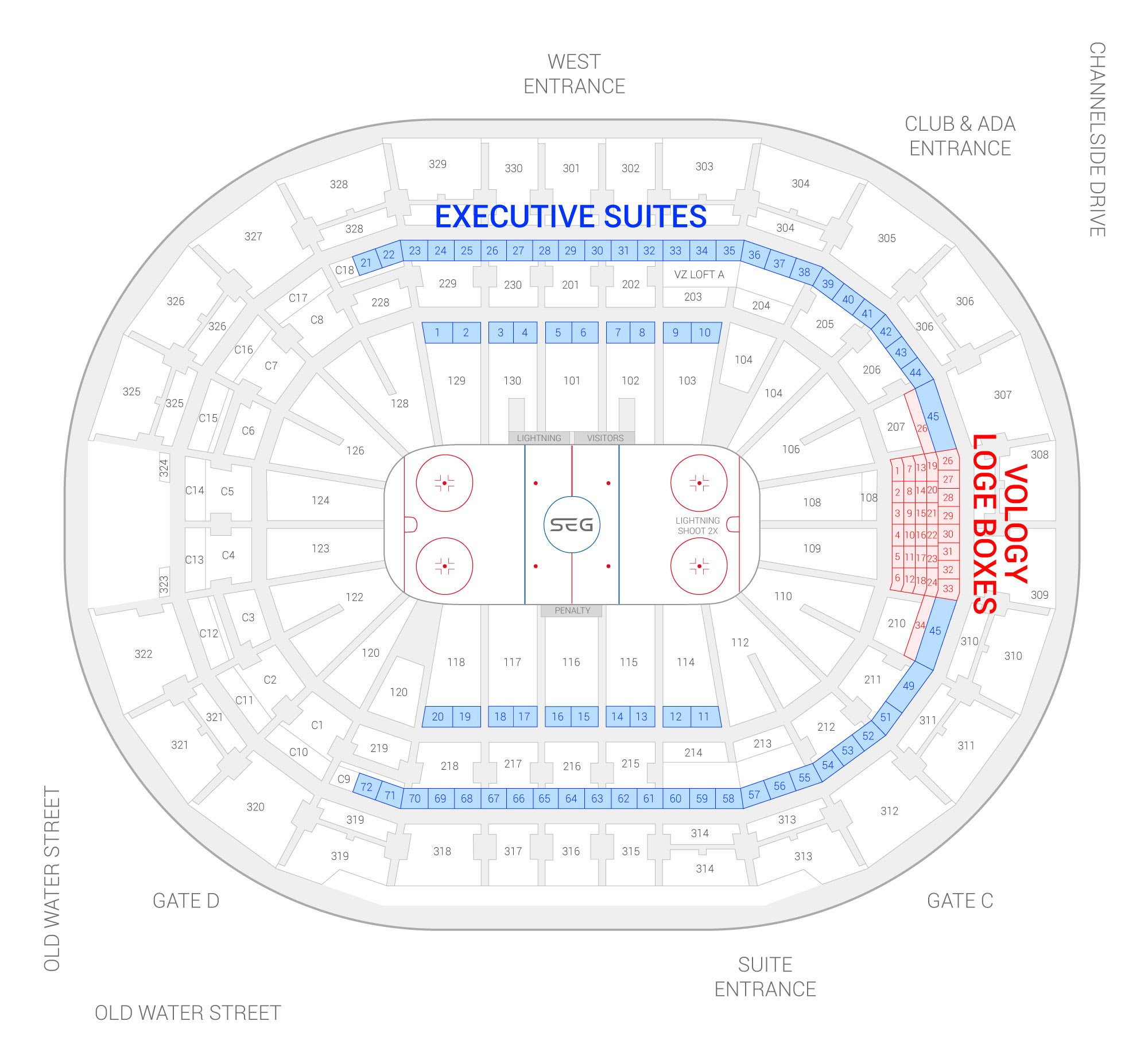 Amalie Arena / Tampa Bay Lightning Suite Map and Seating Chart