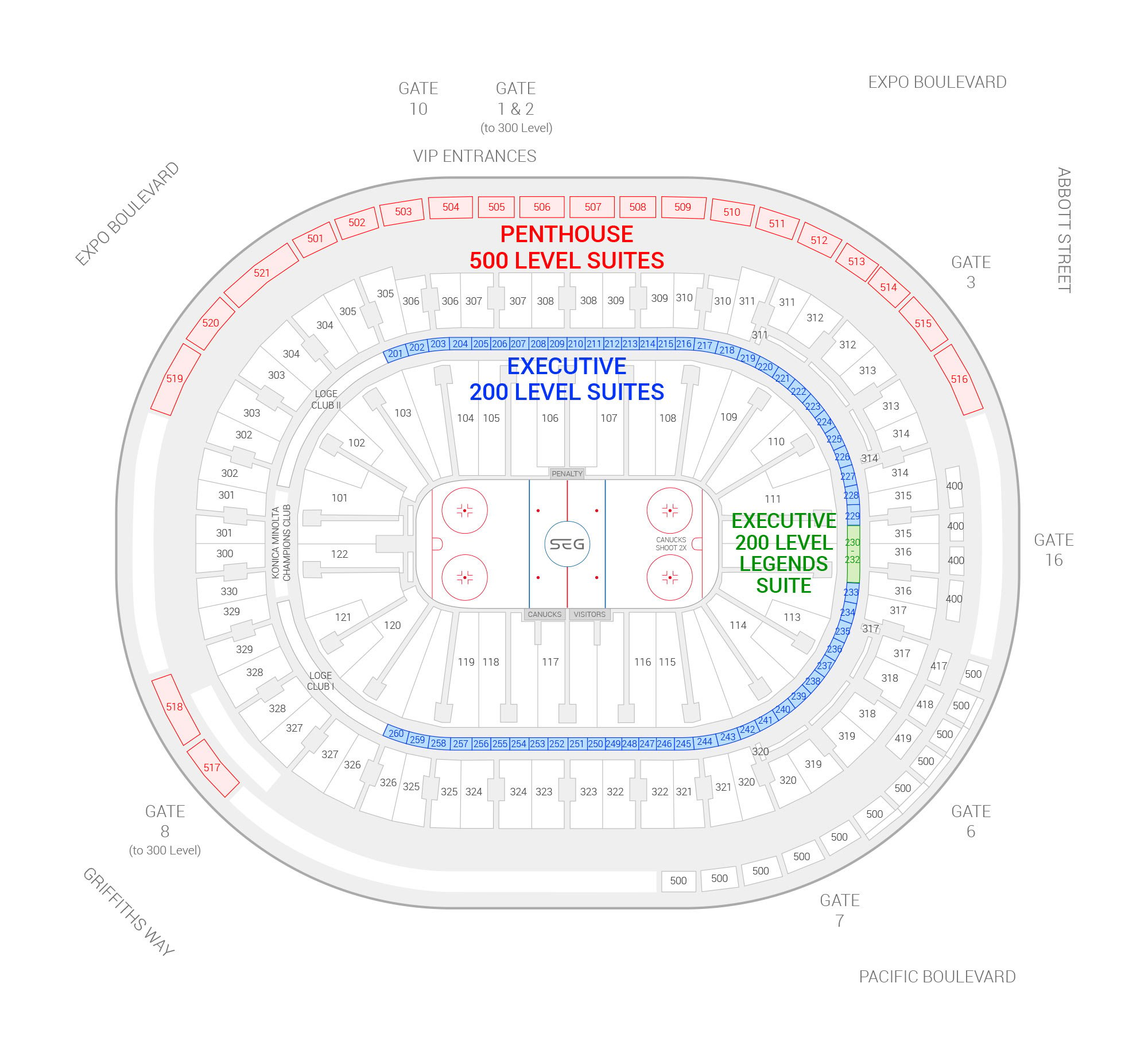 Rogers Arena / Vancouver Canucks Suite Map and Seating Chart