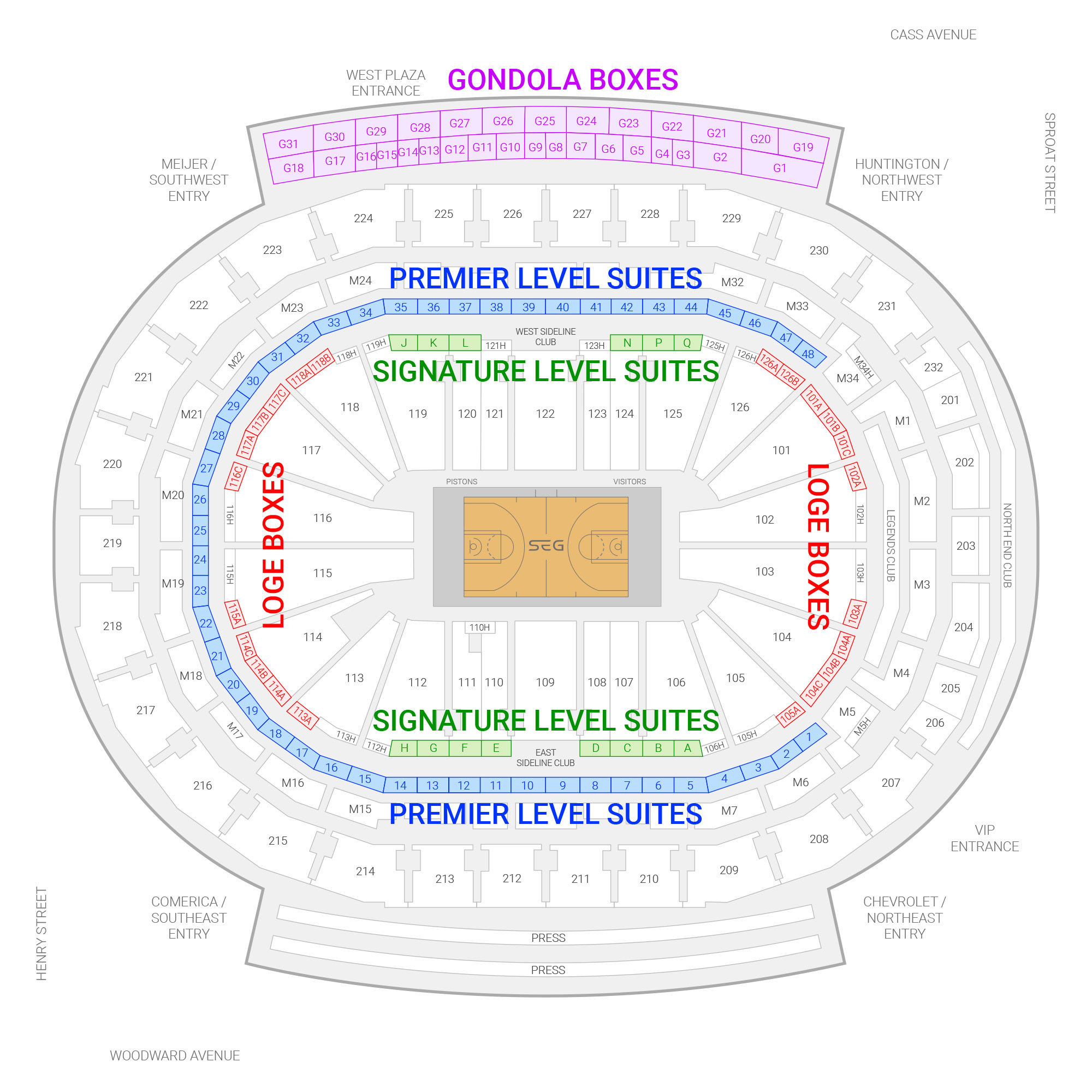 Little Caesars Arena / Detroit Pistons Suite Map and Seating Chart