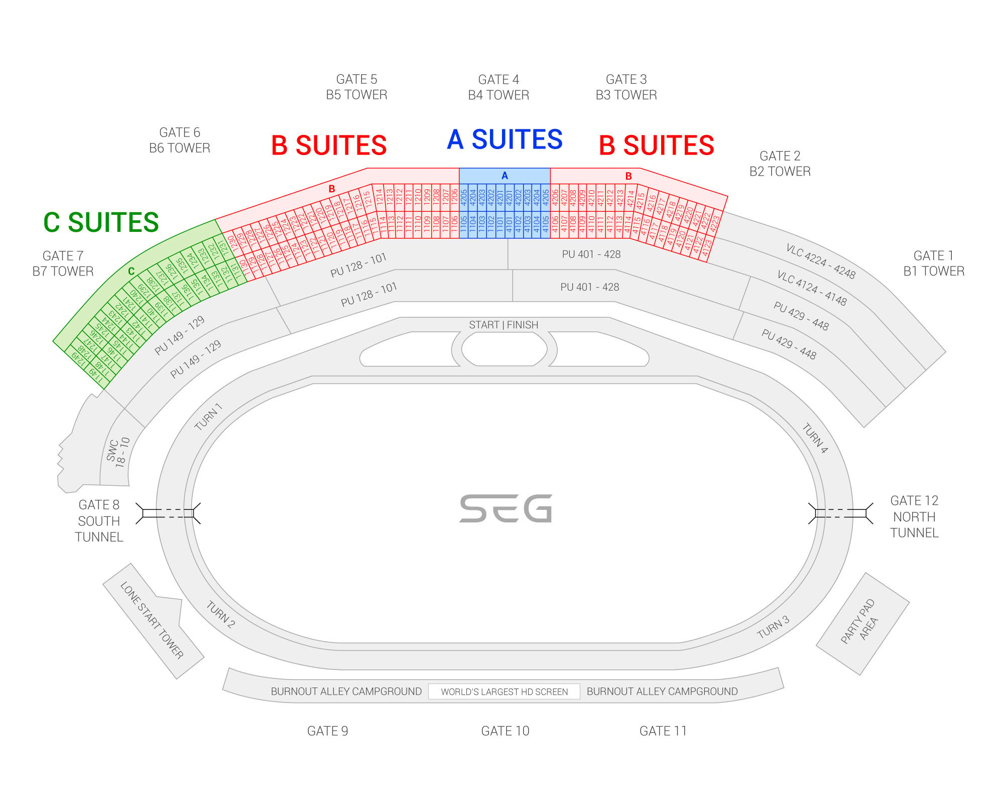 Texas Motor Speedway /  Suite Map and Seating Chart