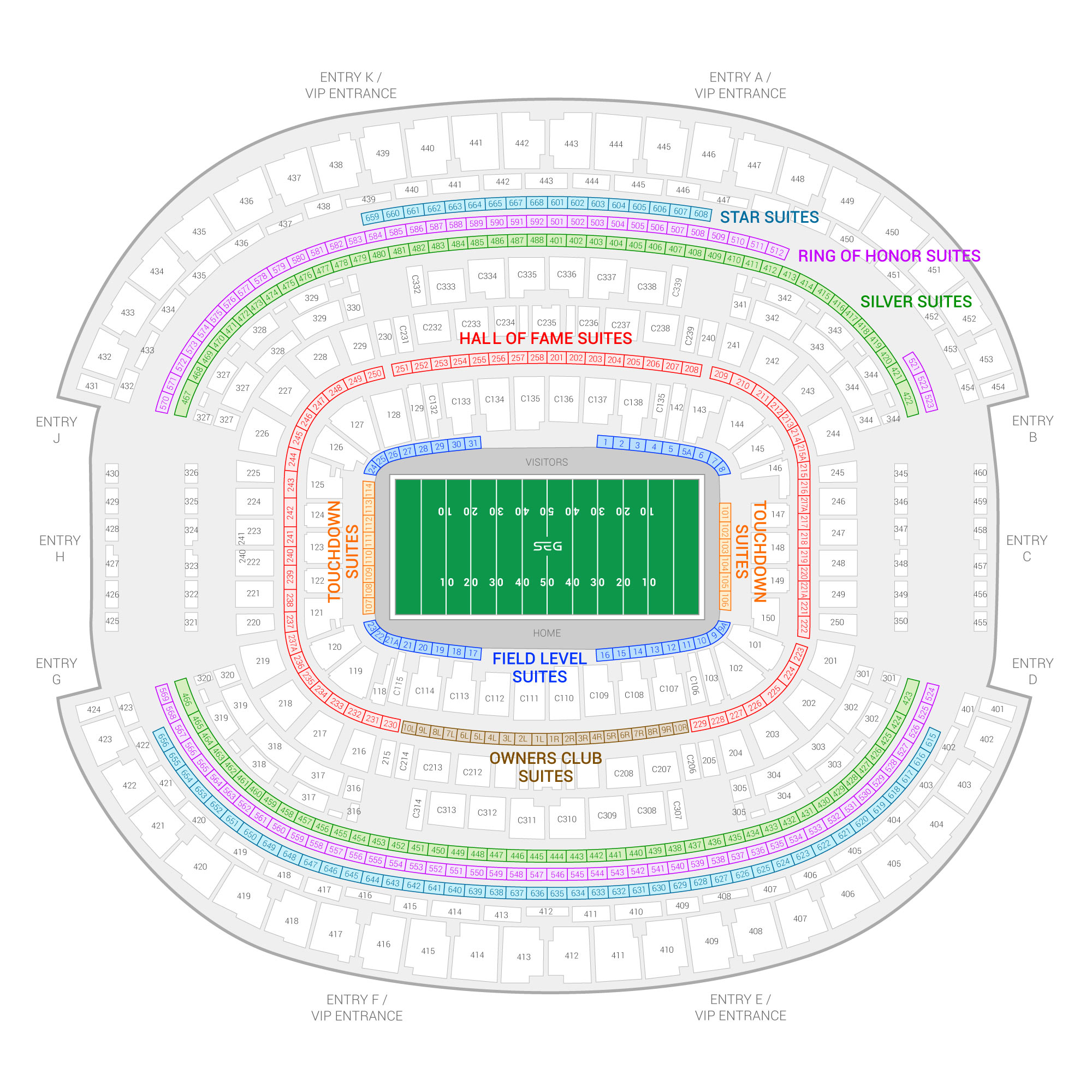 AT&T Stadium / Big 12 Football Championship Game Suite Map and Seating Chart