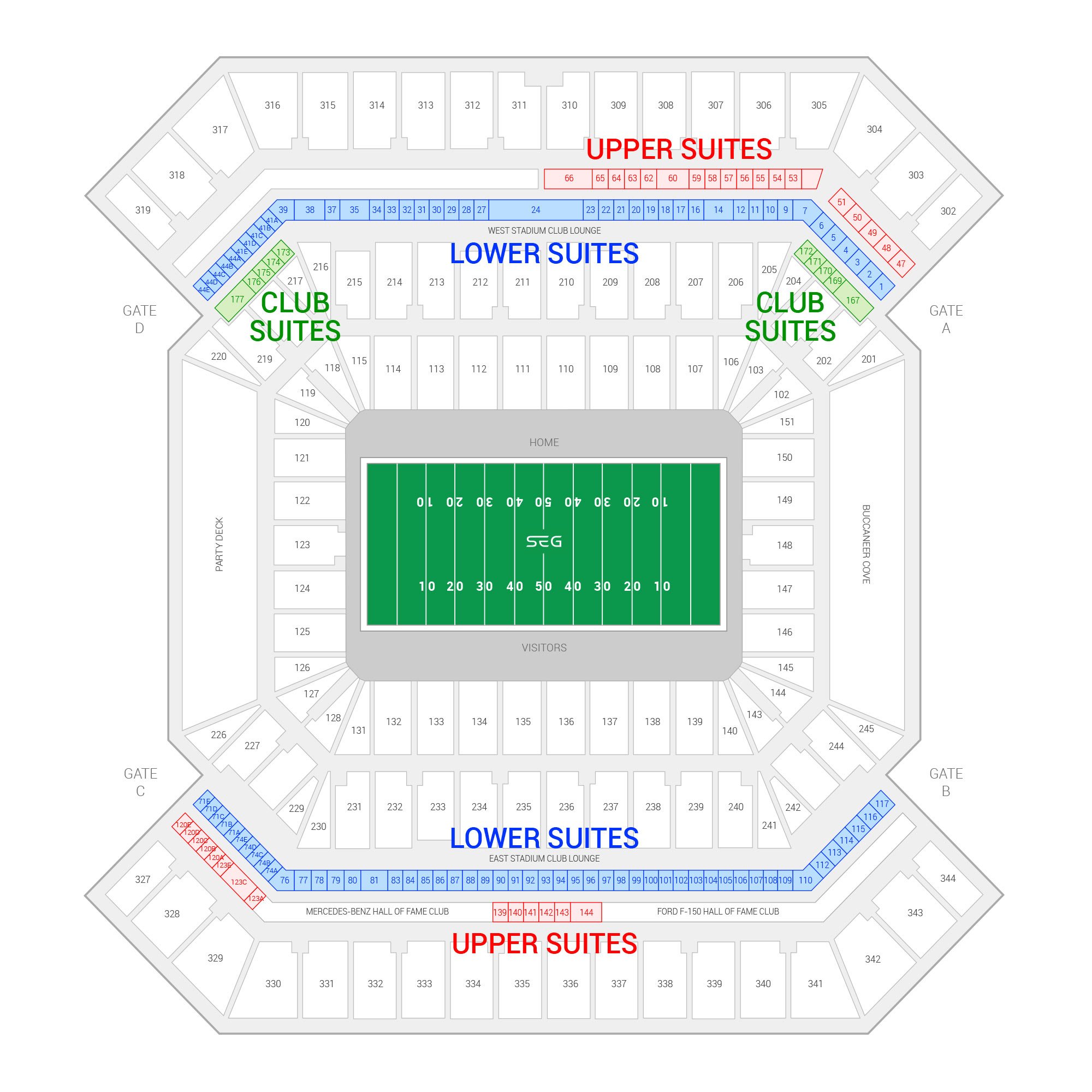 Raymond James Stadium / Super Bowl LV Suite Map and Seating Chart
