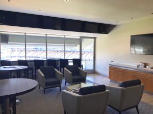 A suite being prepared for an upcoming game at Dodger Stadium 